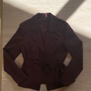 Talula Babaton Maroon Wool Blazer 3 Button Down With Waist Cincher
